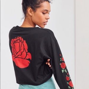 Black and red long sleeved rose T-shirt.